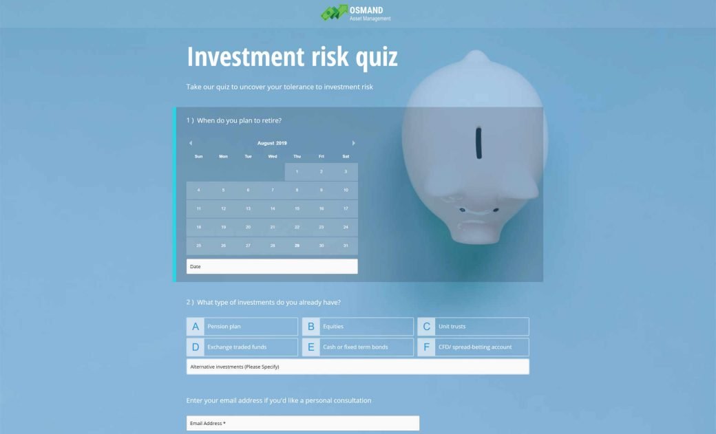 Quiz de risque d'investissement personnalisé avec couleurs et notation sur mesure